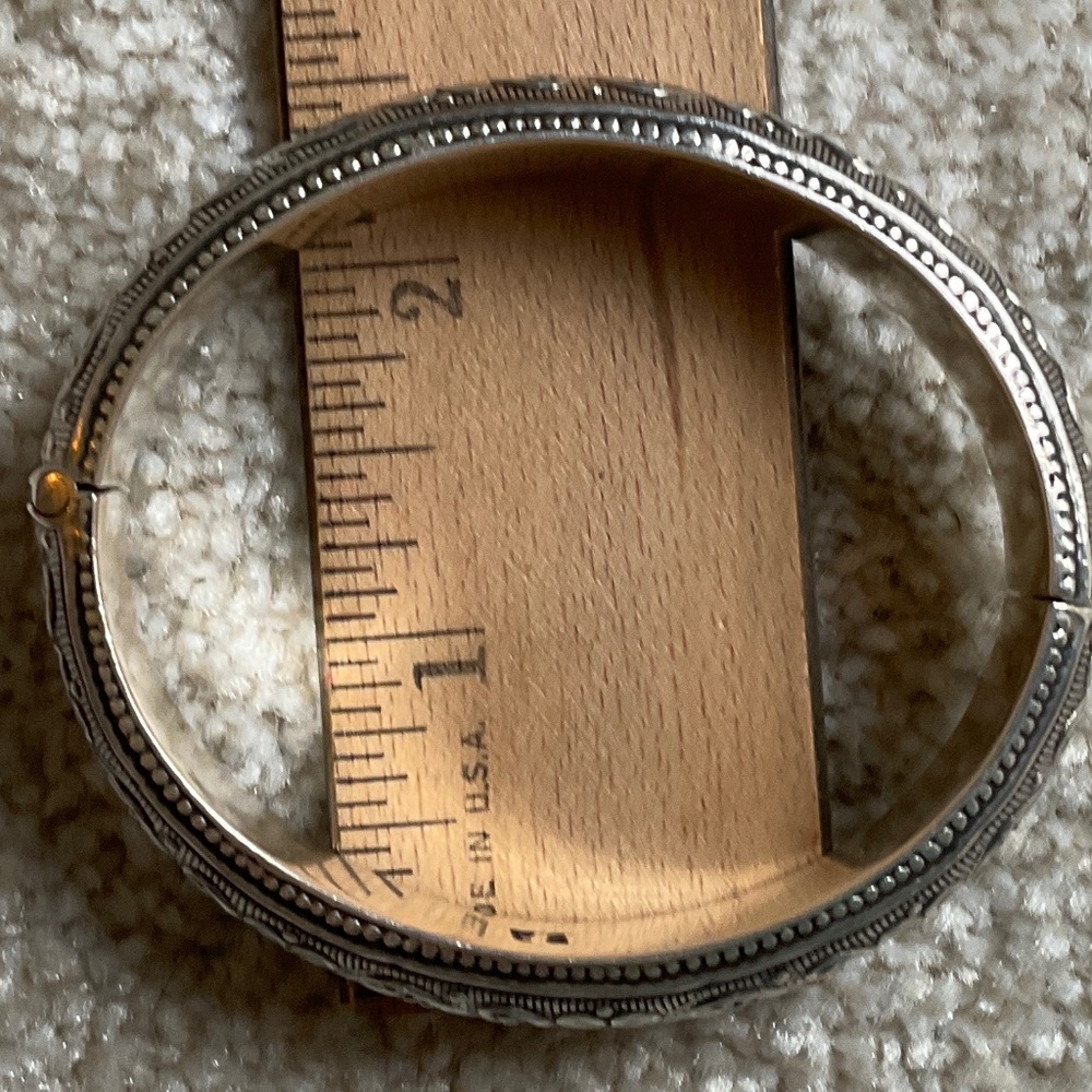 VTG Sterling Silver 925  Etched Hinged Hollow Bangle Bracelet - Picture 7 of 11